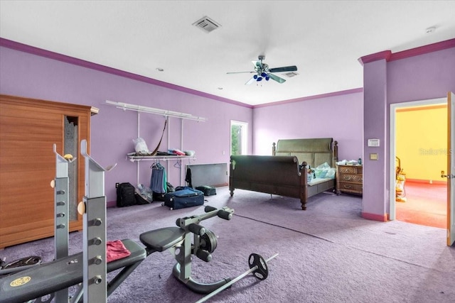 4105 37th St E, Bradenton, FL 34208 - carpeted bedroom featuring crown molding and ceiling fan