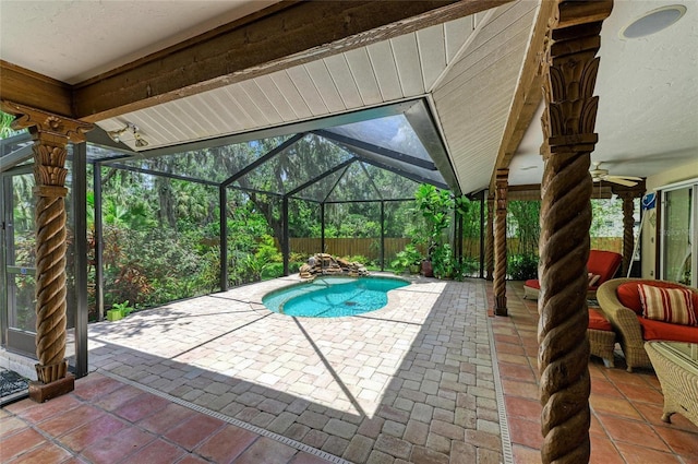 3217 Oak Grove Dr, Sarasota, FL 34243 - view of pool with a patio, glass enclosure, and a fenced backyard