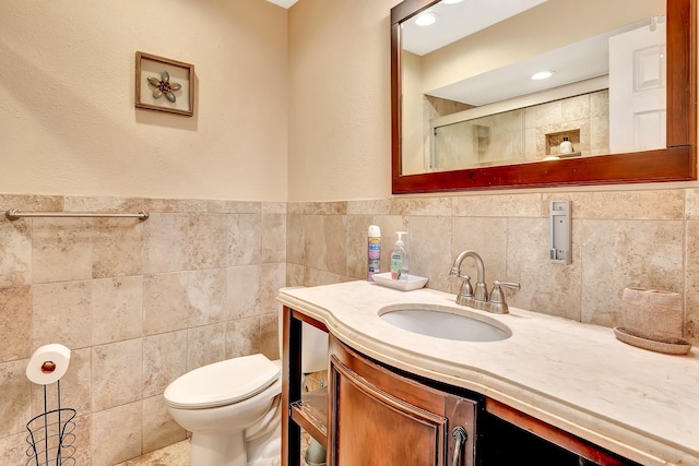 2315 Riverwood Pines Dr, Sarasota, FL 34231 - full bathroom featuring tile walls, vanity, and a shower
