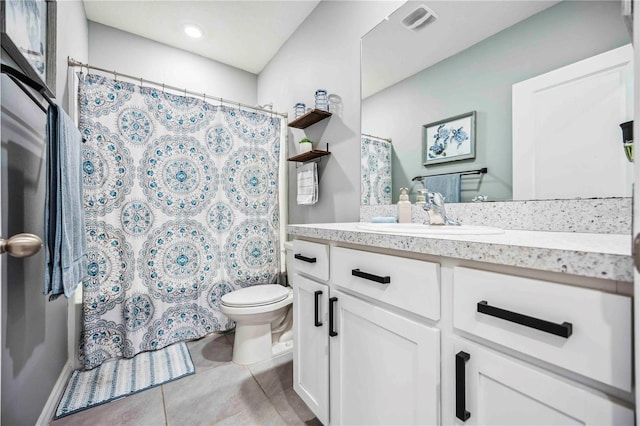 8979 Milestone Dr, Sarasota, FL 34238 - bathroom featuring vanity, tile patterned floors, and curtained shower