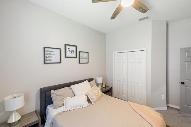 8840 Brookfield Ter, Bradenton, FL 34212 - carpeted bedroom with a closet and a ceiling fan