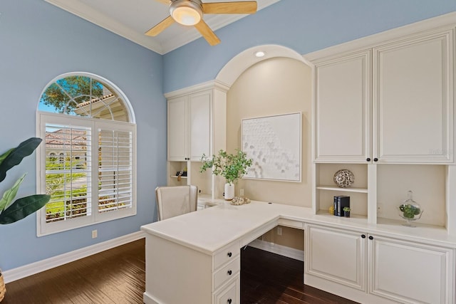 7144 Ashland Gln, Lakewood Ranch, FL 34202 - office featuring dark wood finished floors and ceiling fan