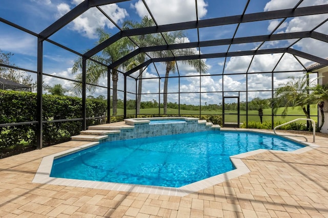 7144 Ashland Gln, Lakewood Ranch, FL 34202 - view of pool featuring a patio, a lanai, and a pool with connected hot tub