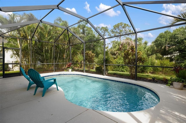 12261 Stuart Dr, Venice, FL 34293 - outdoor pool featuring a patio area and glass enclosure