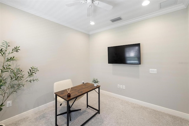12261 Stuart Dr, Venice, FL 34293 - carpeted office with ceiling fan and ornamental molding