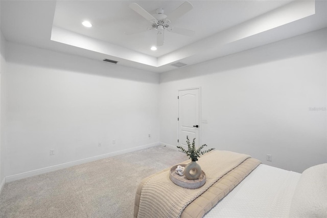 12261 Stuart Dr, Venice, FL 34293 - bedroom featuring recessed lighting, carpet, a raised ceiling, and ceiling fan