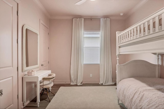 8209 Redonda Loop, Lakewood Ranch, FL 34202 - bedroom featuring wood finished floors, crown molding, and a ceiling fan