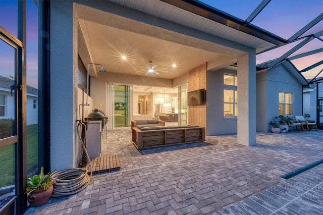 8209 Redonda Loop, Lakewood Ranch, FL 34202 - view of patio / terrace featuring outdoor lounge area, a ceiling fan, and a lanai
