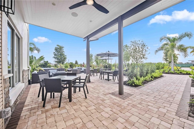 17209 Barnwood Pl, Bradenton, FL 34211 - view of patio / terrace featuring outdoor dining space and a ceiling fan