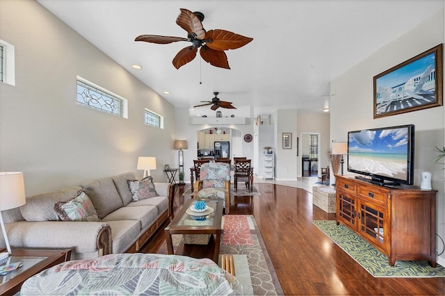 2025 Lynx Run, North Port, FL 34288 - living room with a ceiling fan, wood finished floors, and recessed lighting