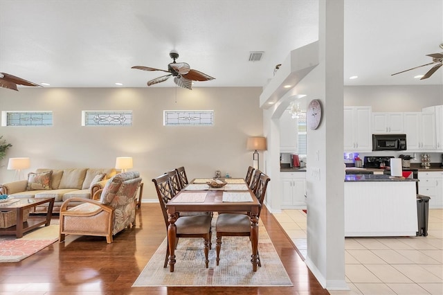 2025 Lynx Run, North Port, FL 34288 - dining space featuring ceiling fan, recessed lighting, and light wood-type flooring