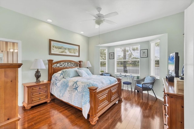 2025 Lynx Run, North Port, FL 34288 - bedroom featuring dark wood-style floors, a ceiling fan, and recessed lighting