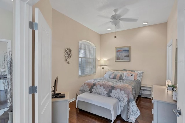 2025 Lynx Run, North Port, FL 34288 - bedroom featuring dark wood-type flooring, recessed lighting, and ceiling fan