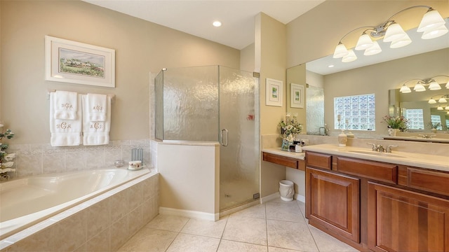 7915 Kavanagh Ct, Sarasota, FL 34240 - full bath featuring tile patterned floors, a bath, vanity, and a shower stall