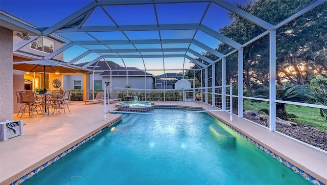 7915 Kavanagh Ct, Sarasota, FL 34240 - view of pool featuring a patio, a pool with connected hot tub, and glass enclosure