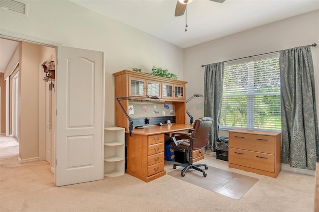6214 45th Ln E, Bradenton, FL 34203 - home office featuring light carpet and ceiling fan