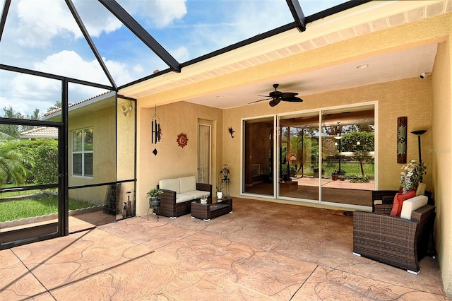 6214 45th Ln E, Bradenton, FL 34203 - sunroom / solarium with ceiling fan and outdoor lounge area