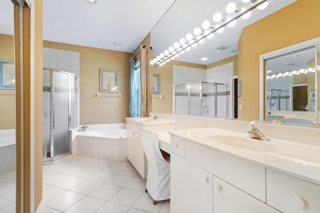 4374 Mirabella Cir, Bradenton, FL 34210 - full bathroom featuring a bath, double vanity, a shower stall, and tile patterned floors
