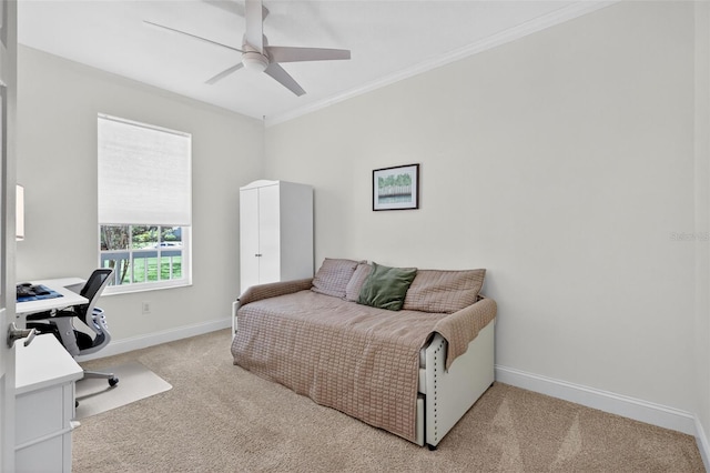 13640 2nd Ave E, Bradenton, FL 34212 - carpeted bedroom featuring an office area, ornamental molding, and ceiling fan