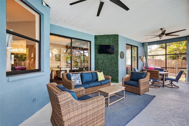 13640 2nd Ave E, Bradenton, FL 34212 - view of patio with a ceiling fan, outdoor lounge area, and outdoor dining area