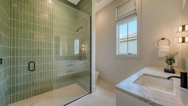15315 Anchorage Pl, Lakewood Ranch, FL 34202 - full bathroom with vanity, a shower stall, and tile patterned floors