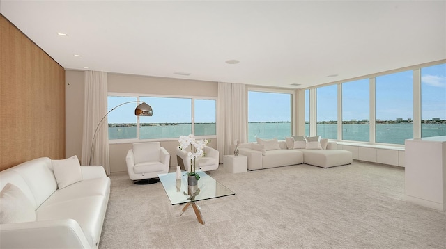 350 Golden Gate Pt Unit 61, Sarasota, FL 34236 - living room with a water view and carpet