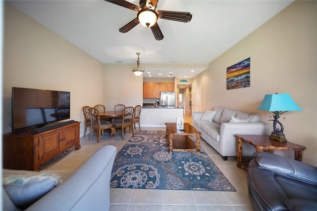 4235 Overture Cir Unit 4235, Bradenton, FL 34209 - living room with a ceiling fan and light tile patterned flooring