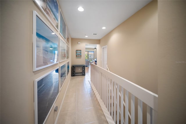 4235 Overture Cir Unit 4235, Bradenton, FL 34209 - corridor with light tile patterned floors, recessed lighting, and an upstairs landing
