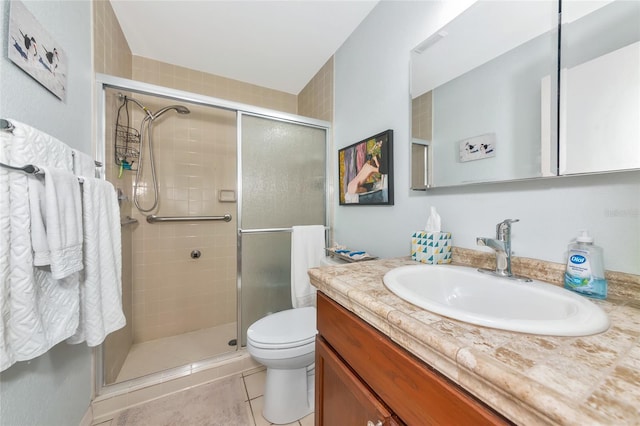 5417 Champagne Unit 63, Sarasota, FL 34235 - full bath with vanity, a shower stall, and tile patterned floors