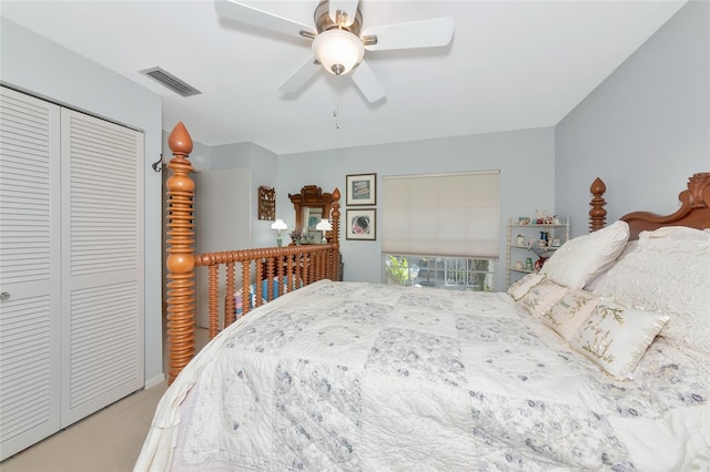 5417 Champagne Unit 63, Sarasota, FL 34235 - bedroom featuring a closet, carpet floors, and a ceiling fan