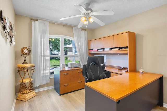 2761 Feiffer Cir, Sarasota, FL 34235 - office area featuring light wood-type flooring, a textured ceiling, and ceiling fan