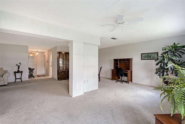 3641 Somerville Dr Unit 1506, Sarasota, FL 34232 - living area with carpet flooring, an office area, and a ceiling fan