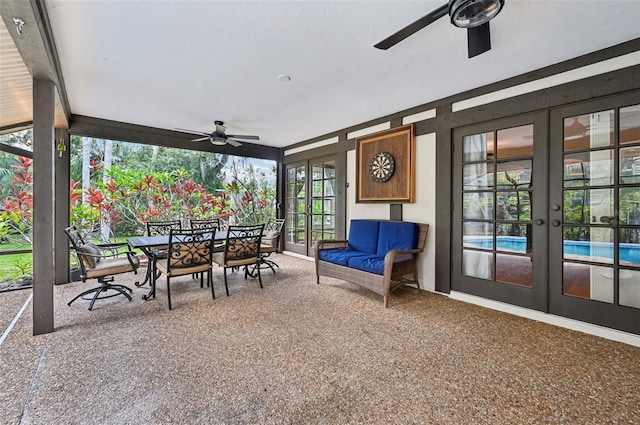 1509 Shadow Ridge Cir, Sarasota, FL 34240 - view of patio featuring french doors, a ceiling fan, and outdoor dining area