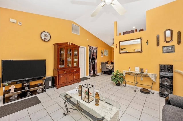 4145 W Price Blvd, North Port, FL 34286 - living area with lofted ceiling, ceiling fan, and light tile patterned floors