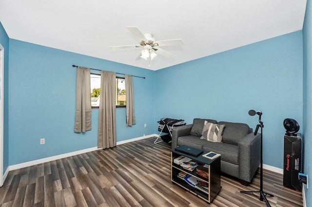 4145 W Price Blvd, North Port, FL 34286 - living area featuring dark wood-style floors and a ceiling fan