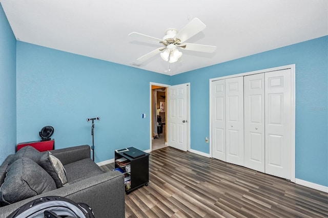 4145 W Price Blvd, North Port, FL 34286 - living area featuring wood finished floors and a ceiling fan