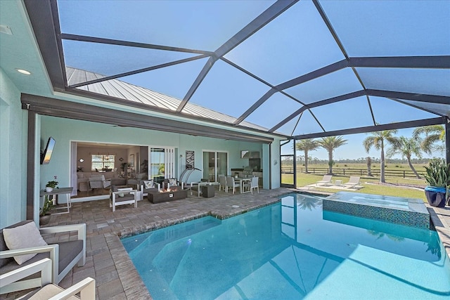 29527 Leah Rd, Punta Gorda, FL 33982 - view of pool with a patio, an outdoor living space, a pool with connected hot tub, and a lanai