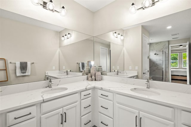 3621 Wild Blossom Pl, Parrish, FL 34219 - full bath with double vanity and a marble finish shower