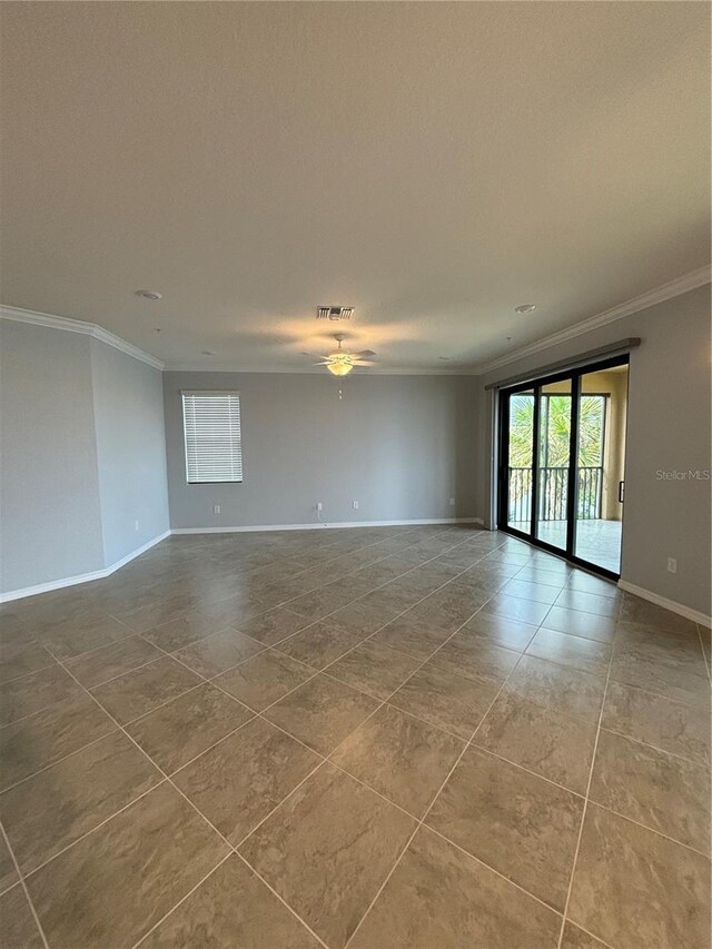 10054 Crooked Creek Dr Unit 201, Venice, FL 34293 - empty room featuring ornamental molding, tile patterned floors, and ceiling fan
