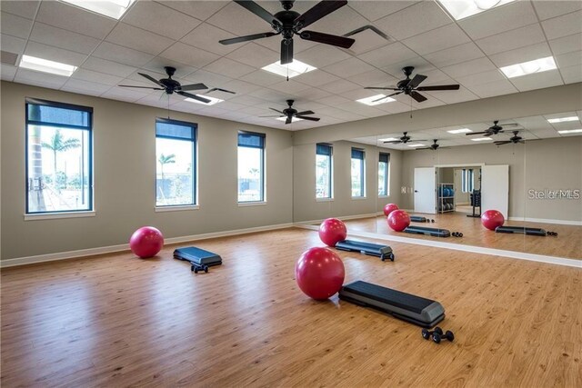 10054 Crooked Creek Dr Unit 201, Venice, FL 34293 - workout area with wood finished floors and a paneled ceiling