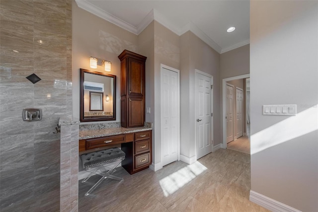 14901 17th Ave E, Bradenton, FL 34212 - full bathroom with ornamental molding, vanity, and a tile shower