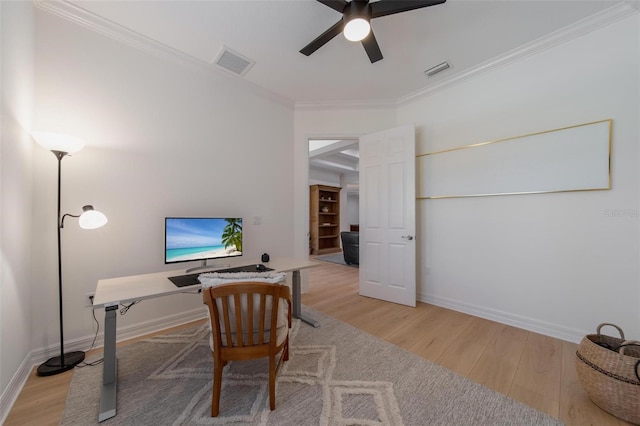 14901 17th Ave E, Bradenton, FL 34212 - office featuring a ceiling fan, light wood finished floors, and ornamental molding