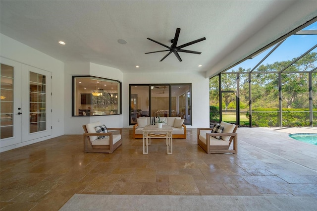 14901 17th Ave E, Bradenton, FL 34212 - sunroom / solarium with french doors, a ceiling fan, and an outdoor living space