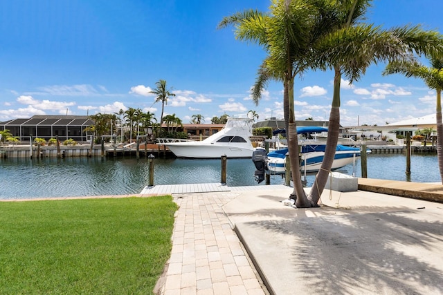 3715 101st St W, Bradenton, FL 34210 - dock area with a water view and a yard
