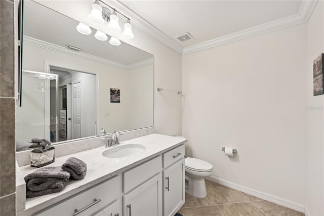 850 Tidewater Shores Loop Unit 102, Bradenton, FL 34208 - full bathroom with vanity, crown molding, a shower stall, and tile patterned floors