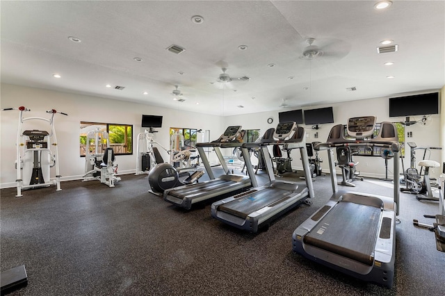 4852 Peregrine Point Cir N, Sarasota, FL 34231 - workout area featuring ceiling fan and recessed lighting