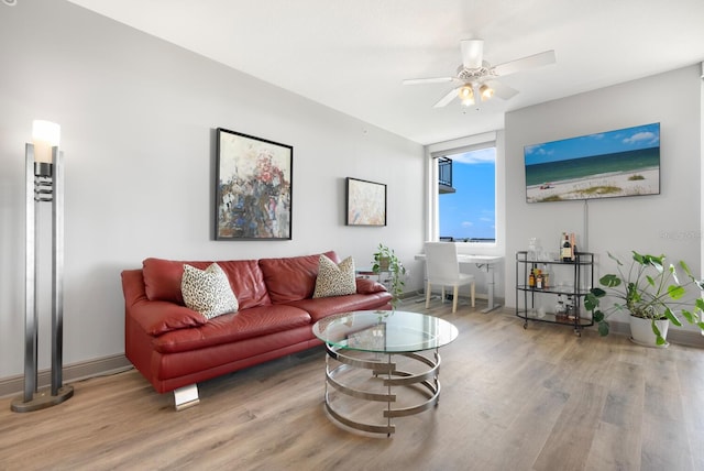 800 N Tamiami Trl Unit 405, Sarasota, FL 34236 - living room with wood finished floors and ceiling fan