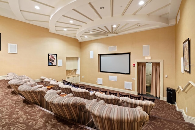 800 N Tamiami Trl Unit 405, Sarasota, FL 34236 - carpeted home theater room featuring recessed lighting and beamed ceiling