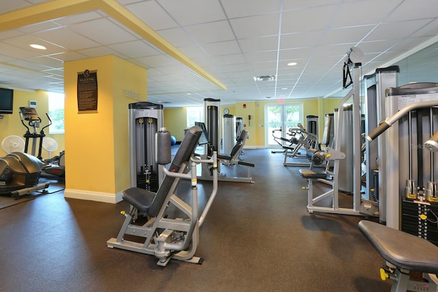 800 N Tamiami Trl Unit 405, Sarasota, FL 34236 - exercise room featuring a paneled ceiling and recessed lighting