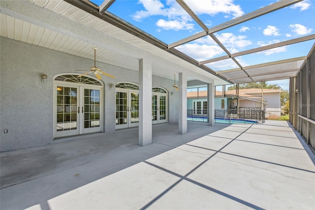 6103 6th Ave NW, Bradenton, FL 34209 - view of patio featuring french doors, a ceiling fan, an outdoor pool, and a lanai